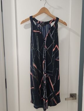 Banana Republic Navy Geometric Print Midi Dress with Coral Accents